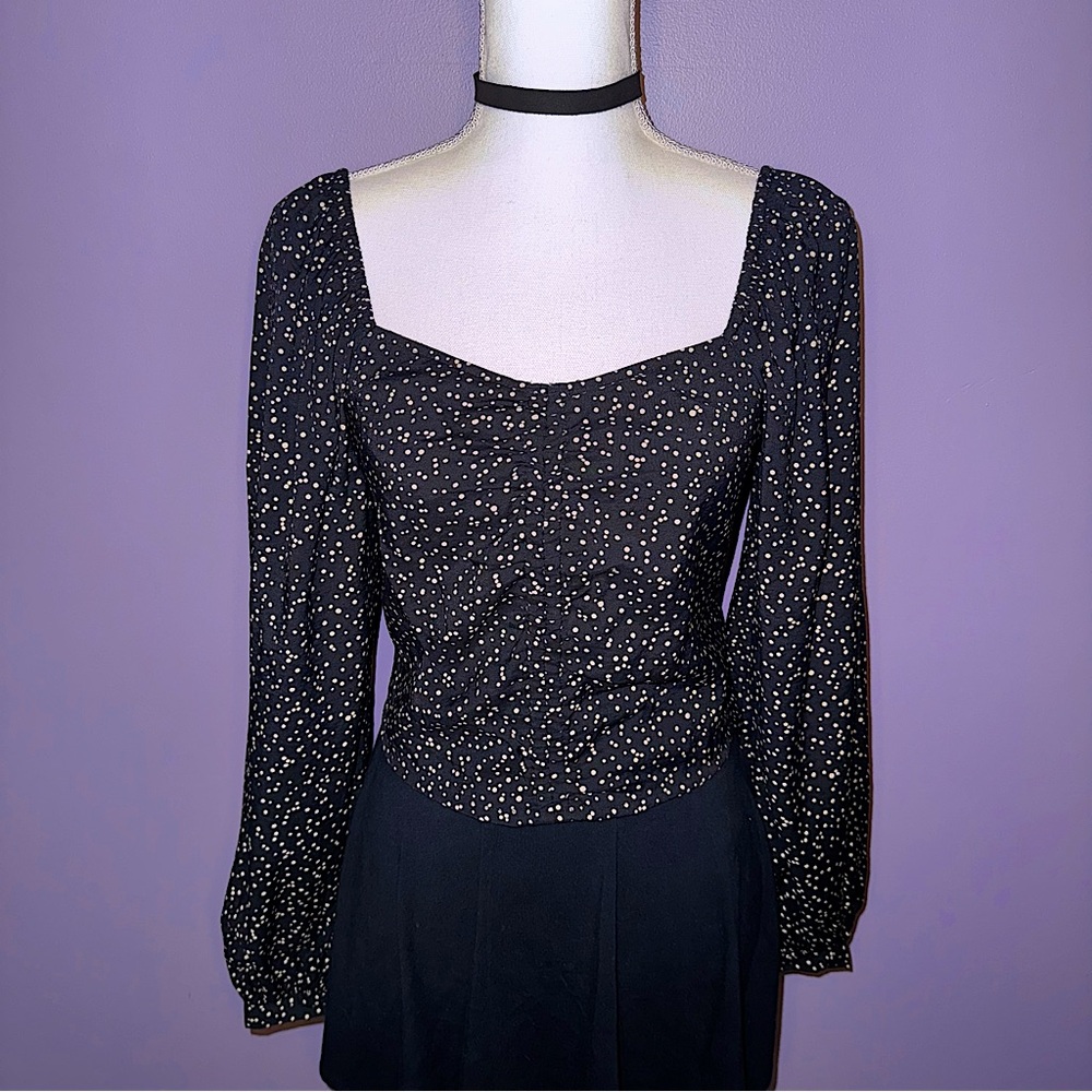 NEW A New Day Black and Tan Polka Dot Blouse